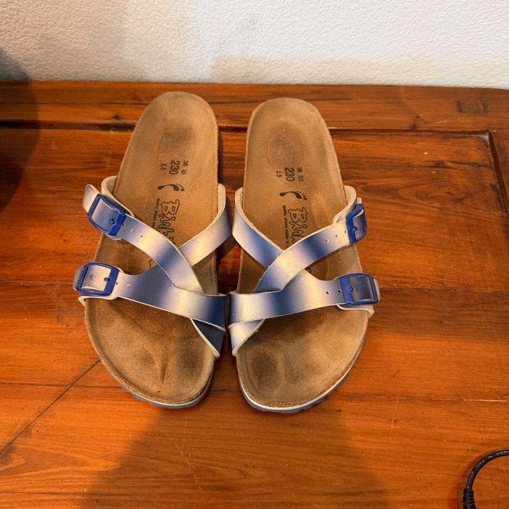 Birki's by Birkenstock Womens Salina Blue Silver Ombre Sandals Wide EU 36 US 6